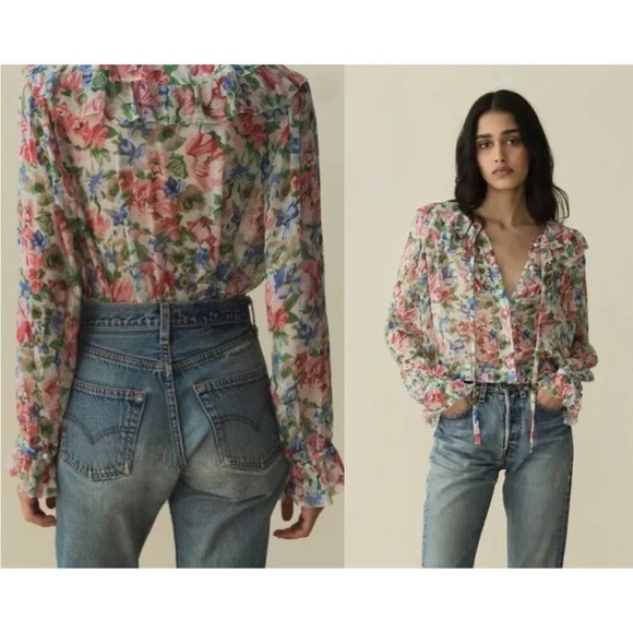 Doen Tops - Doen Silk Solange Top in Tulip Grove